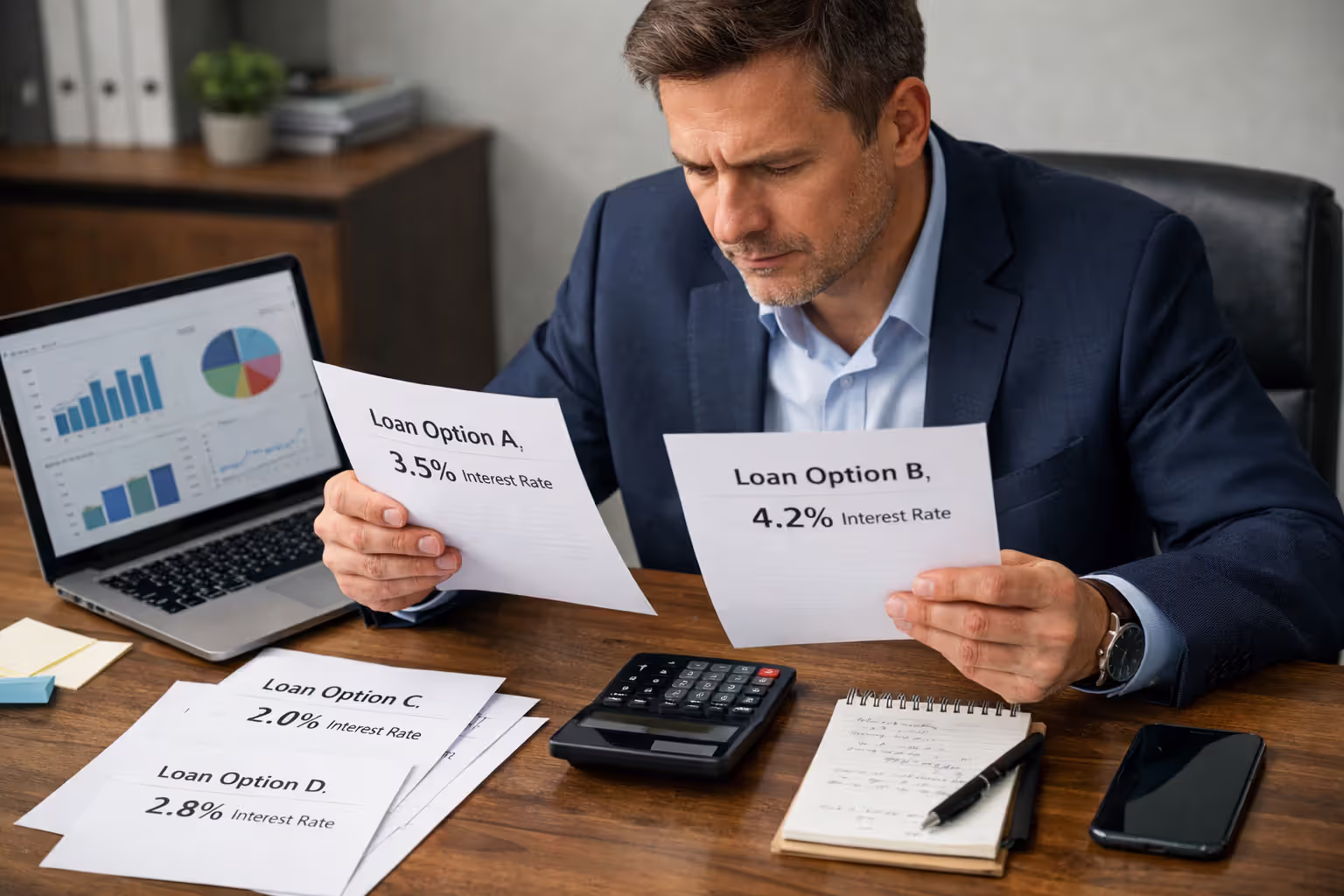 Business owner comparing financing options