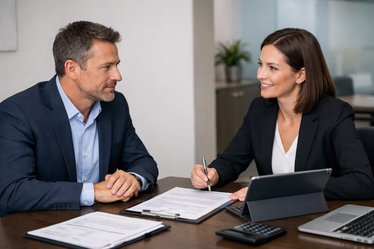 Entrepreneur meeting with loan officer in office