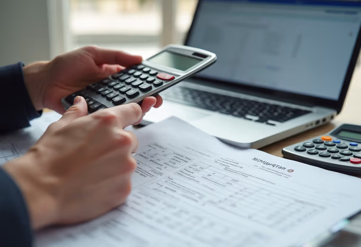 Business owner calculating total loan cost and APR at a desk