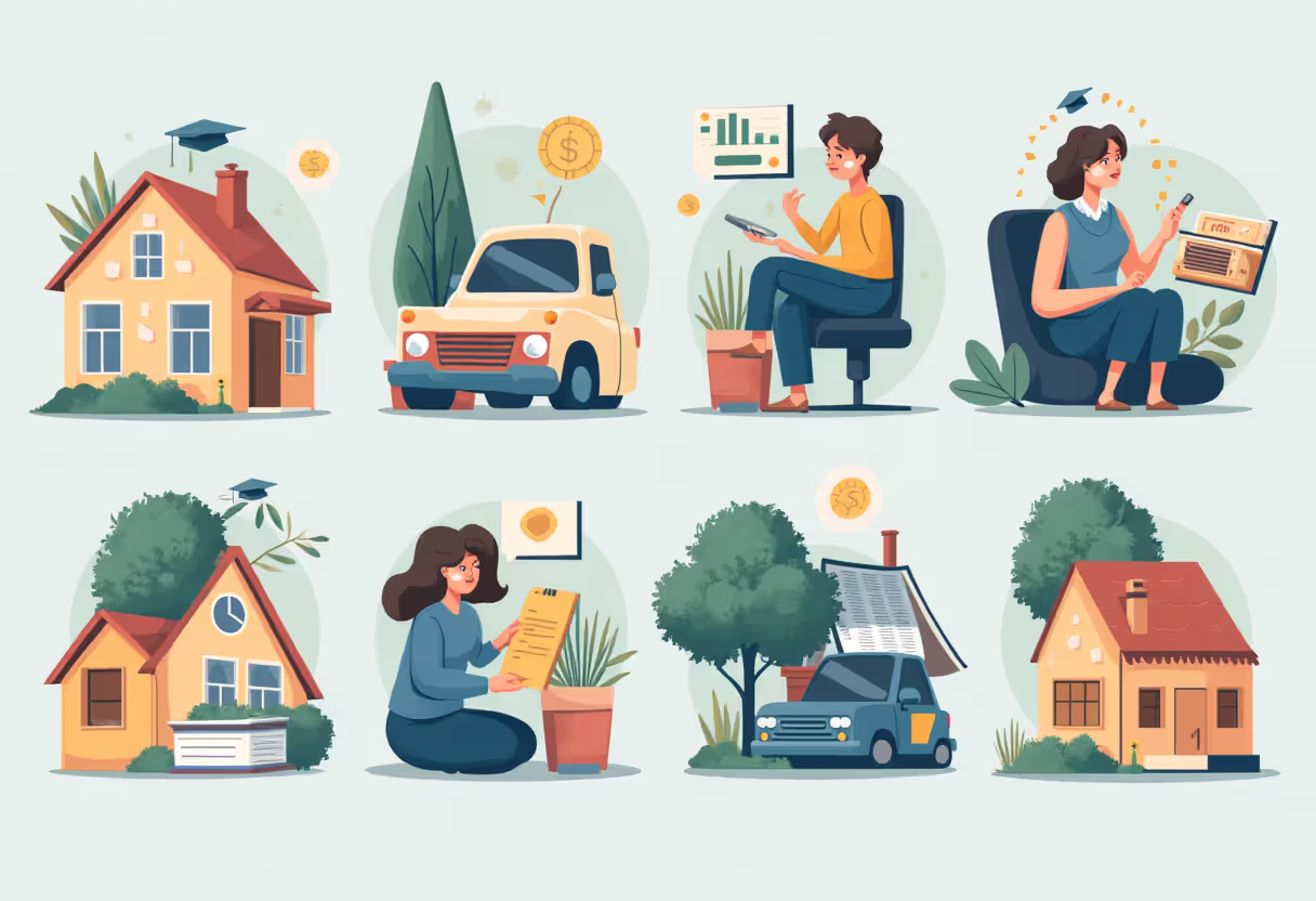 Visual overview of mortgage, auto, and student loan types