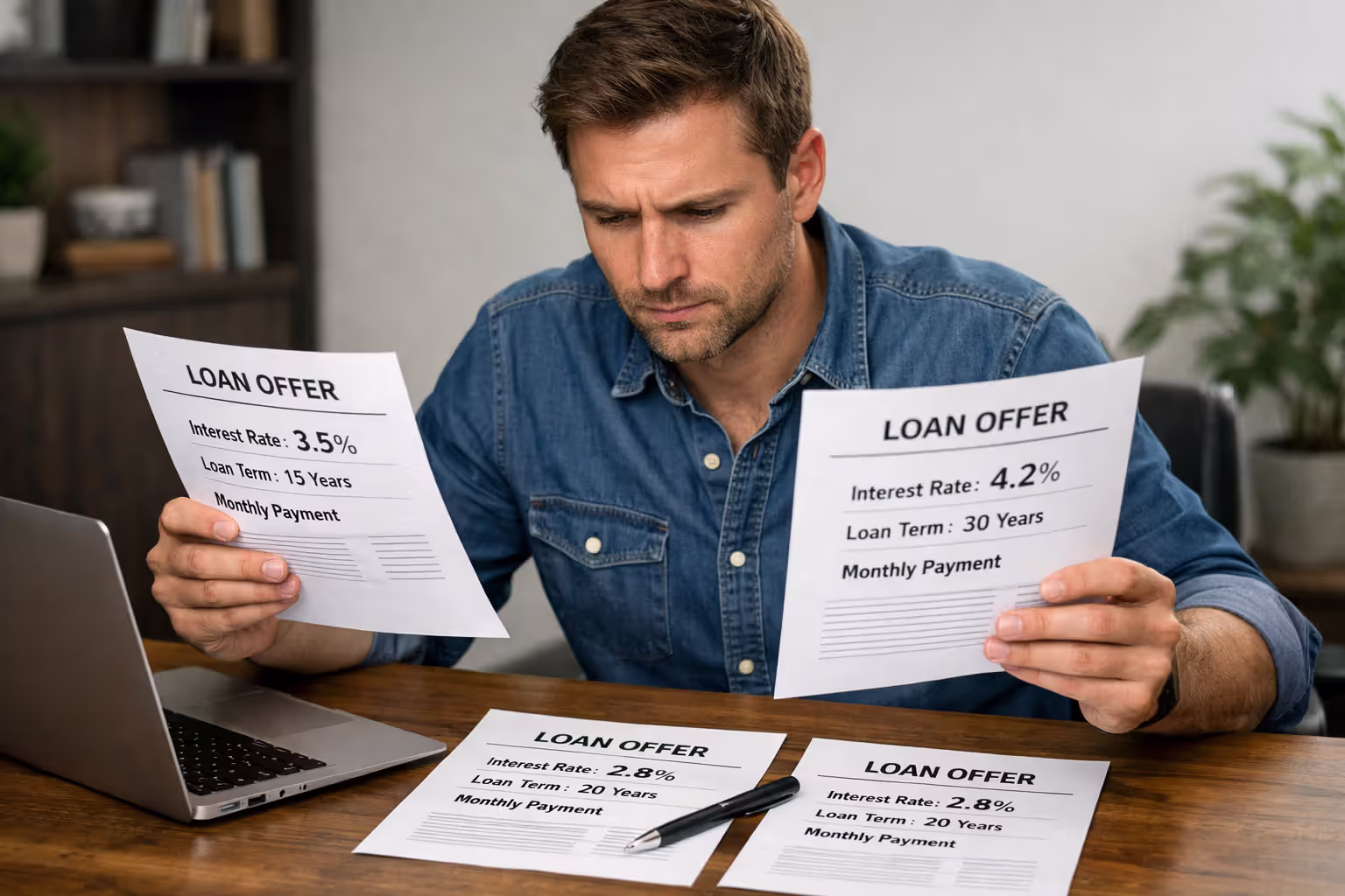 Documents and calculator showing refinancing costs and fees