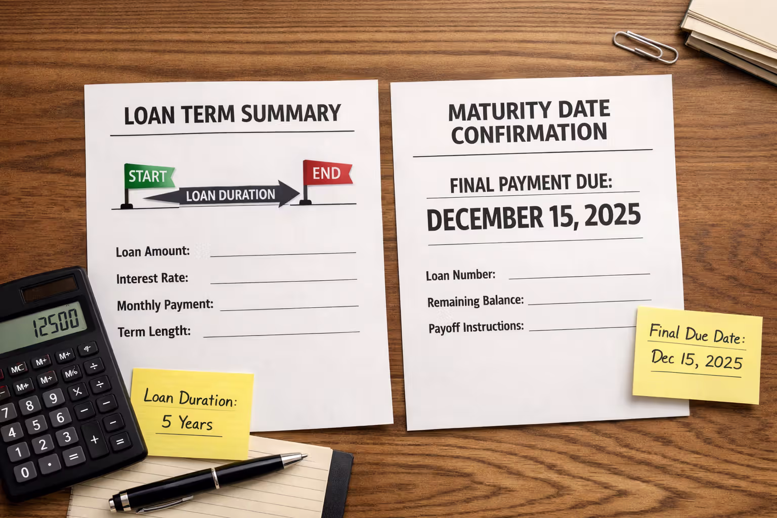 Documents comparing loan term and maturity date