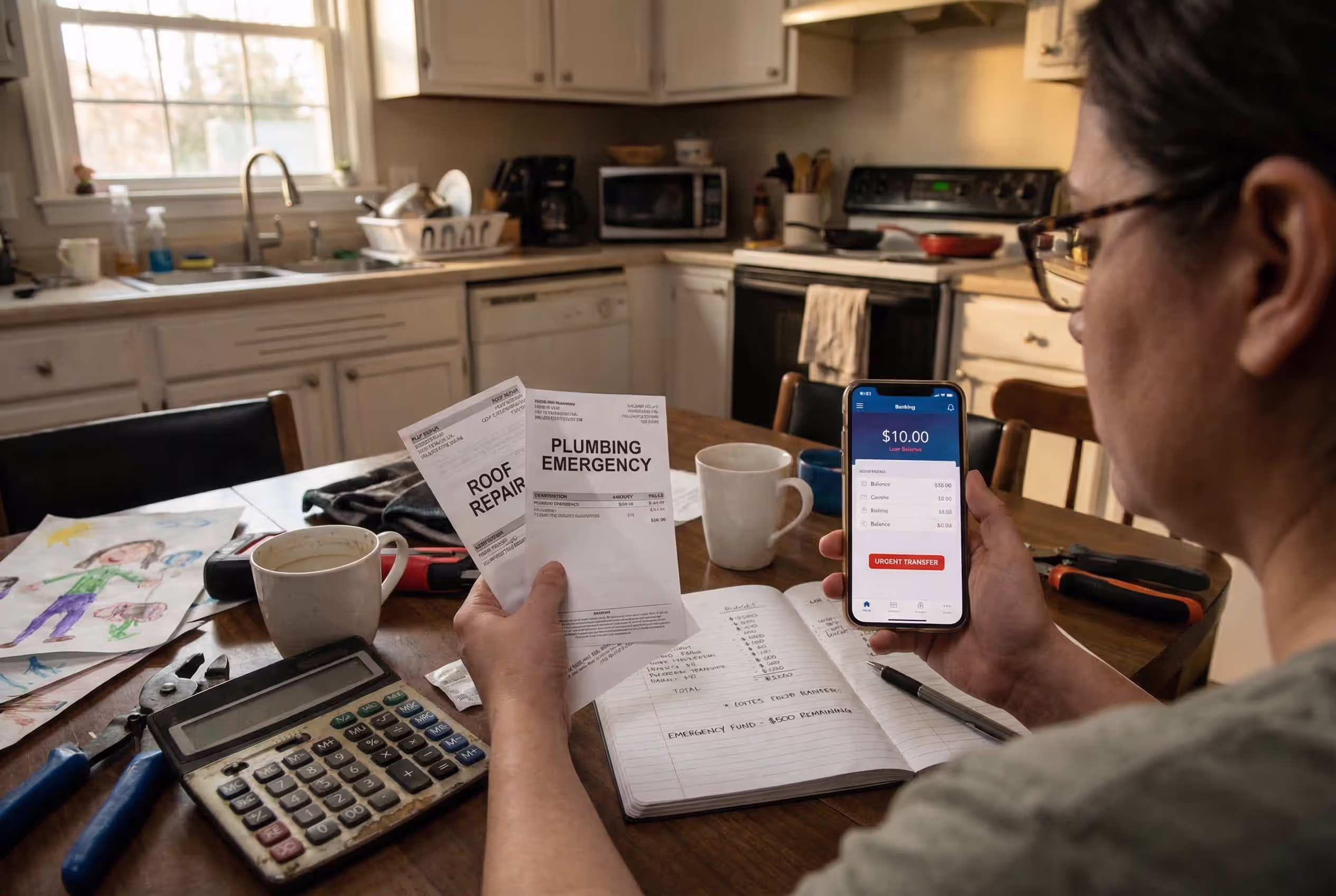 Person reviewing urgent expenses and considering a personal loan