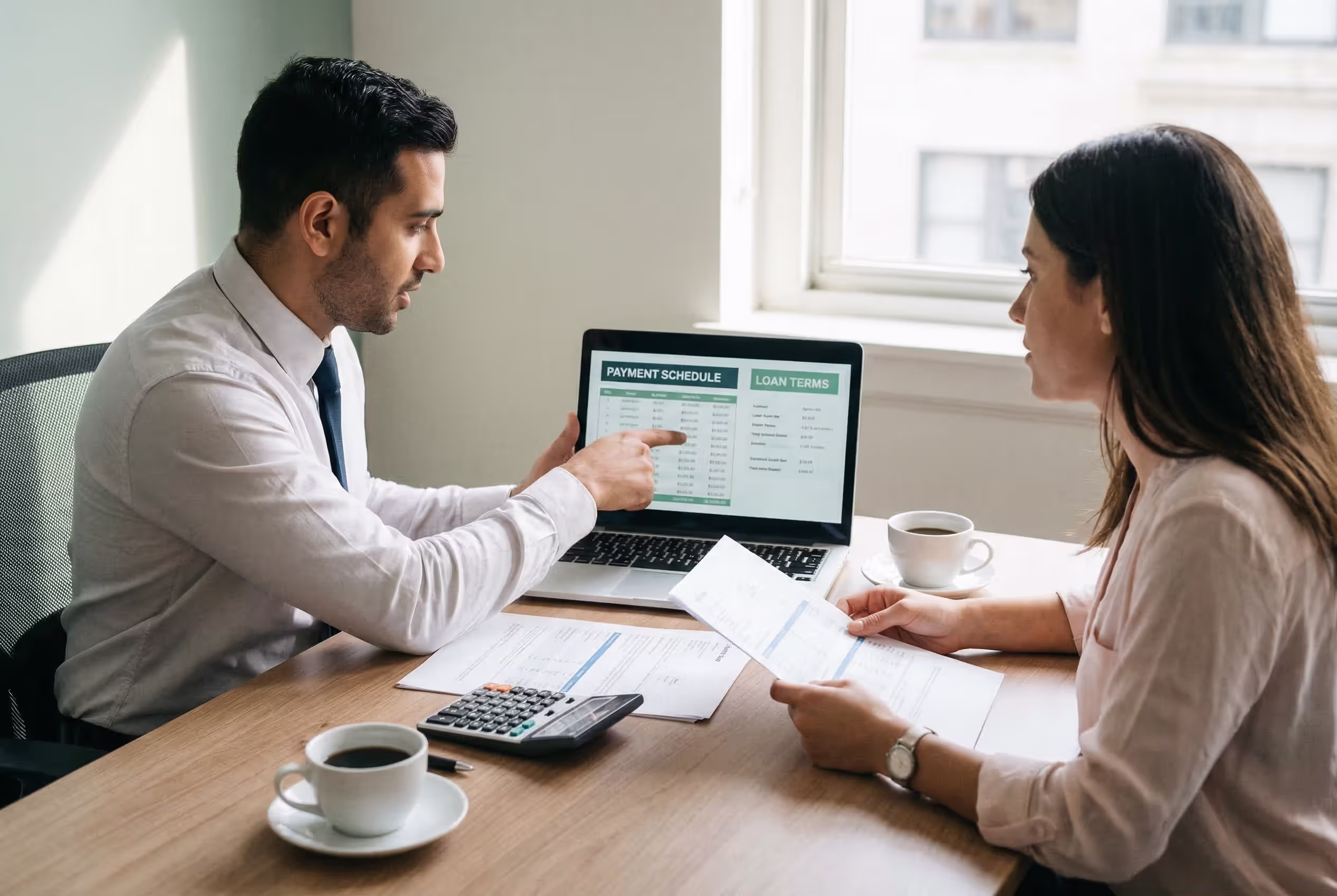 Financial advisor discussing personal loan terms with a client