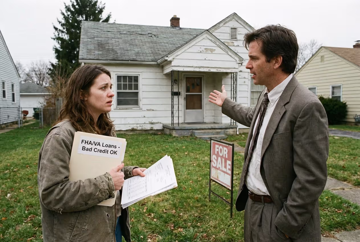 Homebuyer considering an affordable starter home with a real estate agent